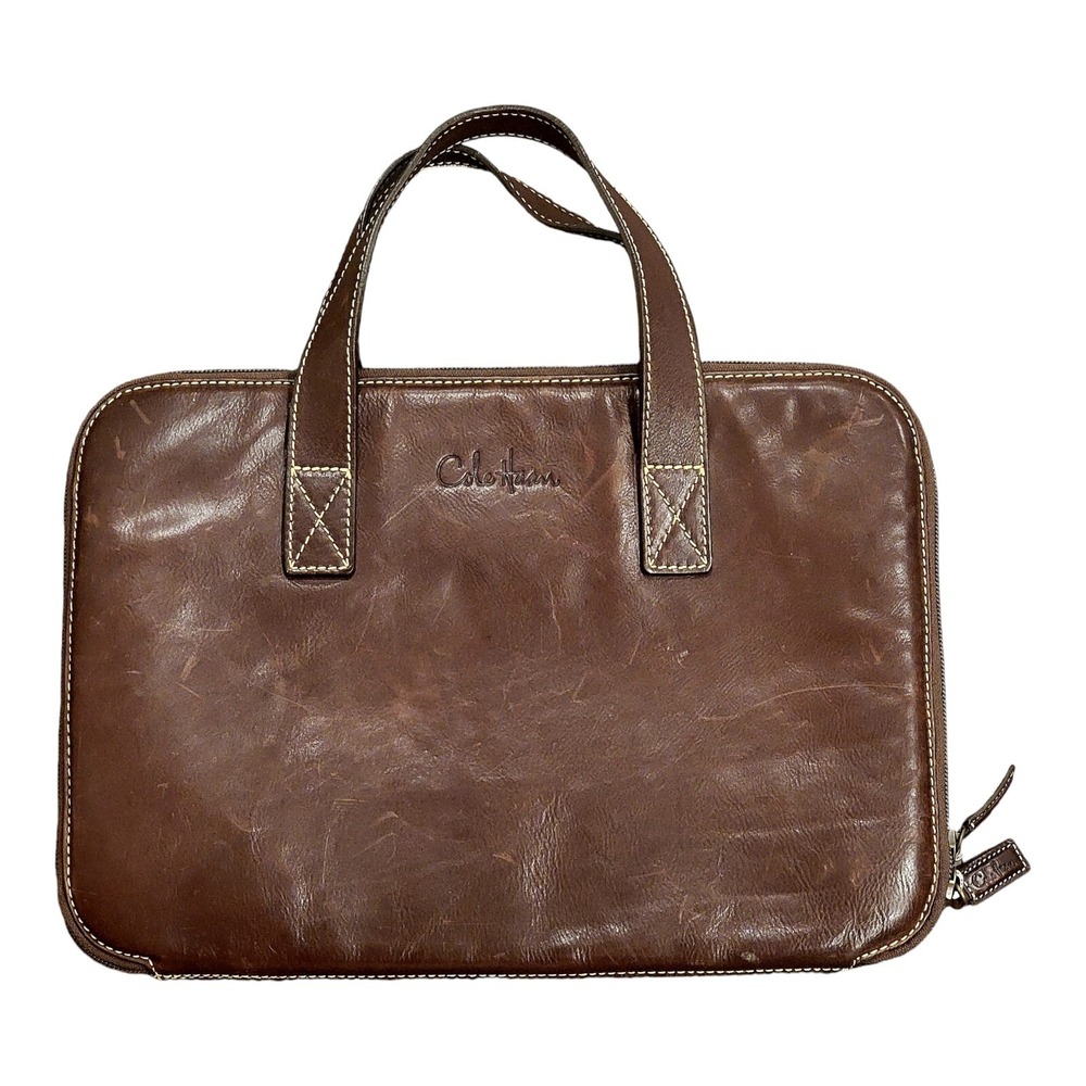 Cole Haan Brown Genuine Leather Laptop Computer Sleeve Attache Case Bag
